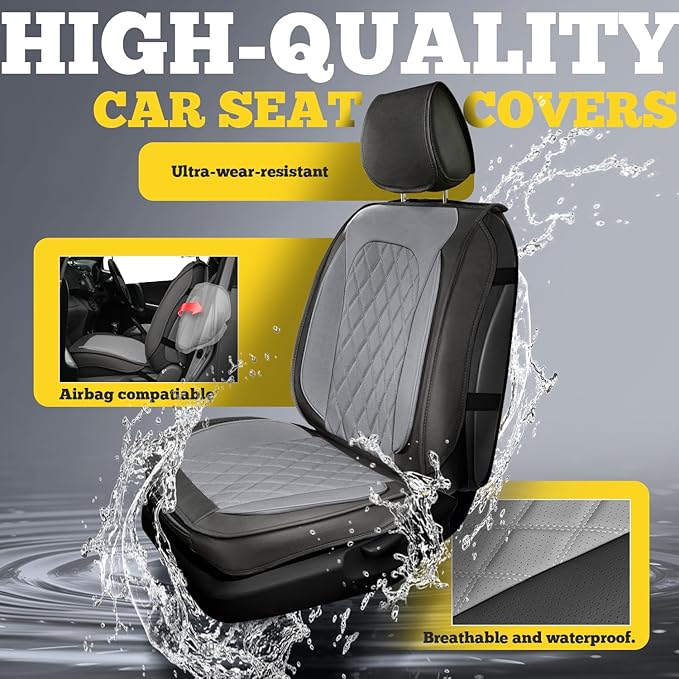 LINGVIDO Car Seat Covers Full Set (5 Seats) - Premium Perforated Nappa Leather, Waterproof Shield, Omni-Adapt Fit SUVs Sedans, Ultimate Family & Pet Protection