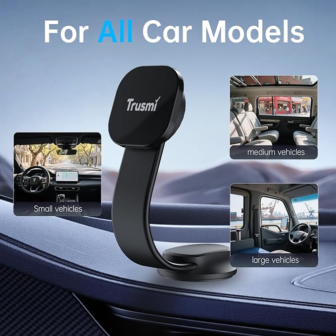 Trusmi Magnetic Wireless Car Charger 15W, Foldable Car Phone Mount, Compatible with MagSafe for iPhones and MagSafe-Compatible Cases for Galaxy S26/S25/S24, Pixel 10/9/8
