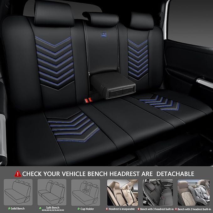 CAR PASS 3D Foam Faux Leather Car Seat Covers Full Set, Waterproof Leather Seat Cover for Cars, Luxury Universal Fit for SUV Truck Sedan Automotive, Armrest Airbag Compatible Anti-Slip, Black and Blue