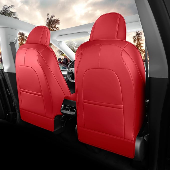 for Tesla Model Y Seat Covers 2020-2024 12pcs Waterproof Nappa Leather Seat Cover Fully Wrapped Customized for Tesla Model Y (TY-Red)