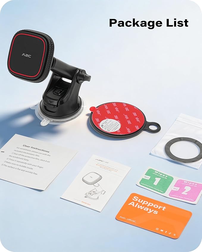 APPS2Car for MagSafe Car Mount, Dashboard & Windshield Suction Cup Holder with Telescopic Arm, Magnetic Phone Holder for Your Car, Designed for iPhone MagSafe Case (Black-Magsafe)