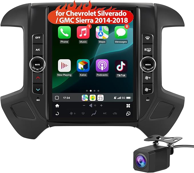 12.1" Qualcomm Car Radio 8-core Android for Chevy Silverado GMC Sierra 2014-2018 Head Unit with Dual Bluetooth CarPlay Android Auto GPS Navigation FM AM DSP Gyroscope Function Backup Camera