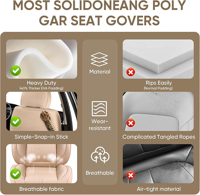 Auto Car Seat Covers Accessories Full Set Leather Cushion Protector Breathable Waterproof Seat Cover for Cars Universal Fit (Beige, Front Pair and Rear)