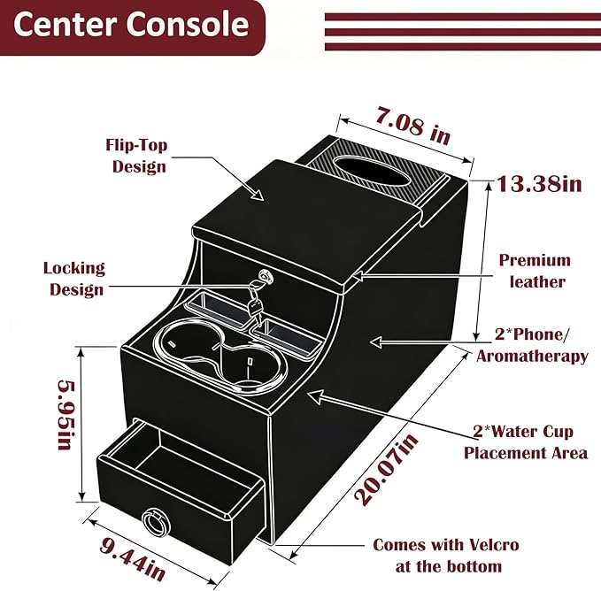 Truck Center Console Organizer Between Seat for Minivans, SUVs, Middle Van Bench Organizer for Floor Console Organizer Storage Box with 24cm Wide Locking Design with Clamshell Type Design