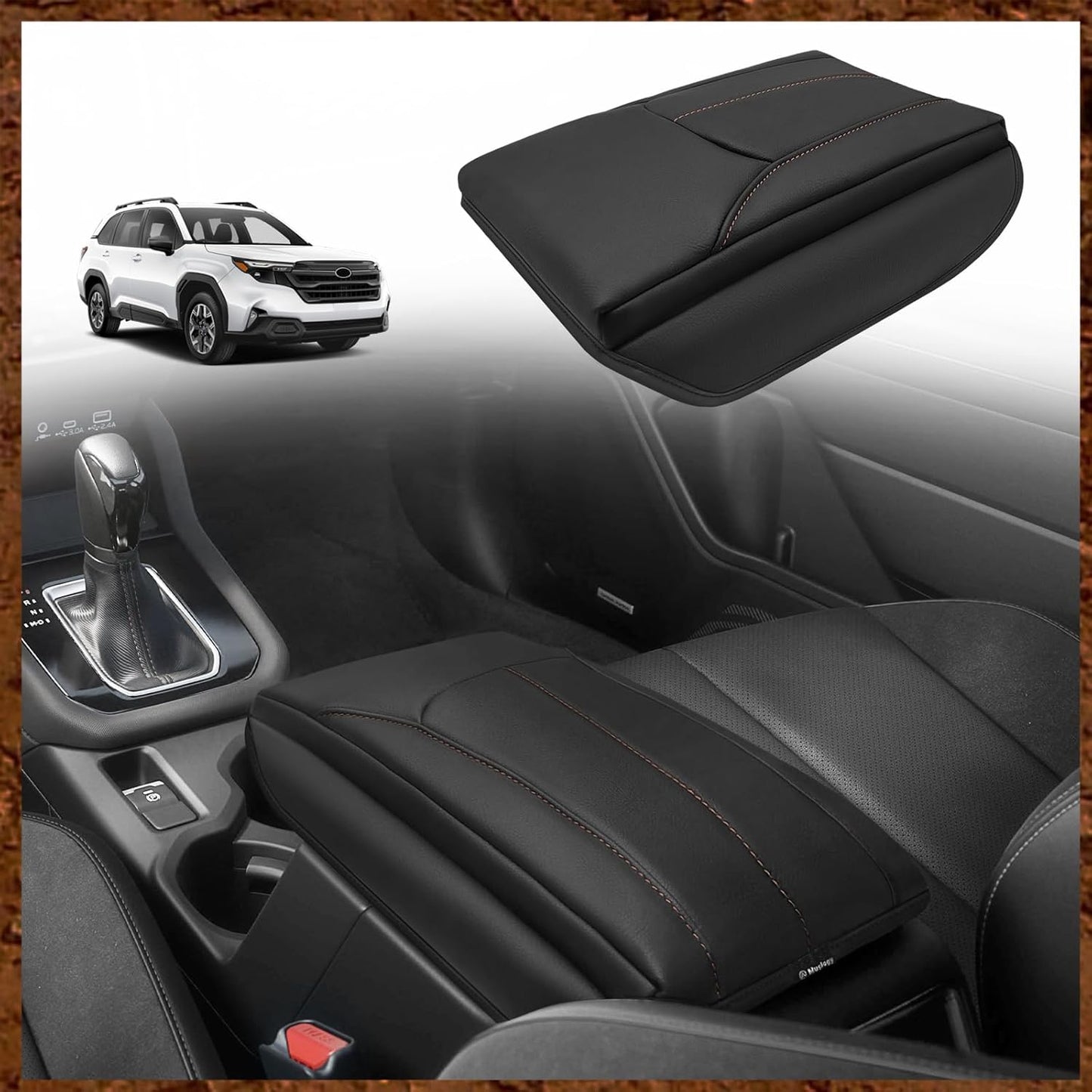 Muslogy Center Console Cover 1-Inch Extra Thick Armrest Pad Compatible with 2025 Subaru Forester Accessories Arm Rest Cushion Padding Anti-Scratch Middle Console Leather Armrest Lid Protector