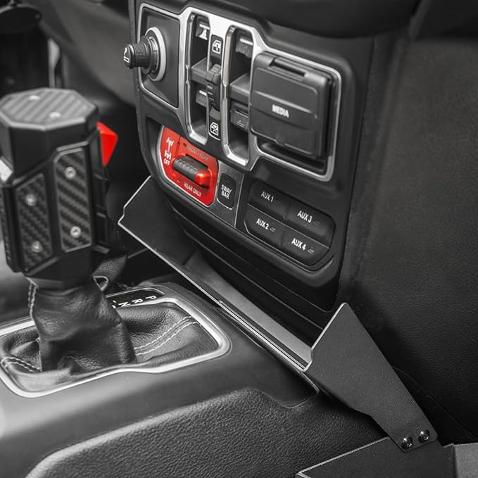 Center Console Organizer, Metal Gear Shift Side Tray for Jeep Storage Accessories, Center Console Storage Box Fits Jeep Wrangler JL Gladiator JT 2018–2025
