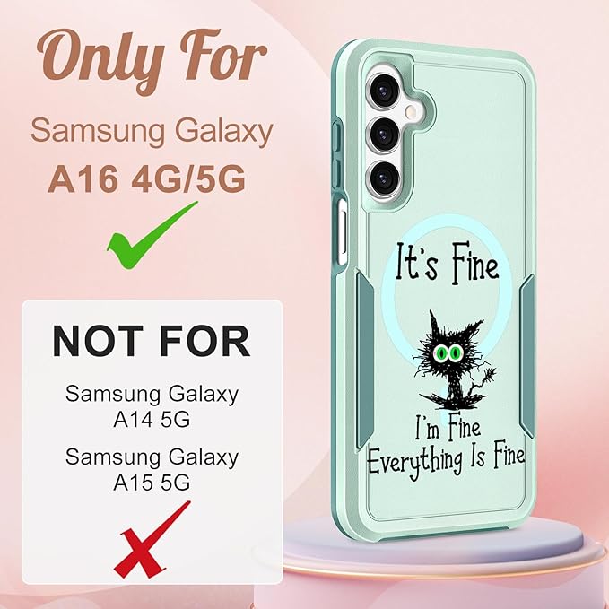 for Samsung Galaxy A16 5G Phone Case - Compatible with MagSafe Women Girls Cute Magnetic Protective Cover Cool Kawaii Girly Unique Cat Heavy Duty Shockproof Design for Samsung A16 5G Case
