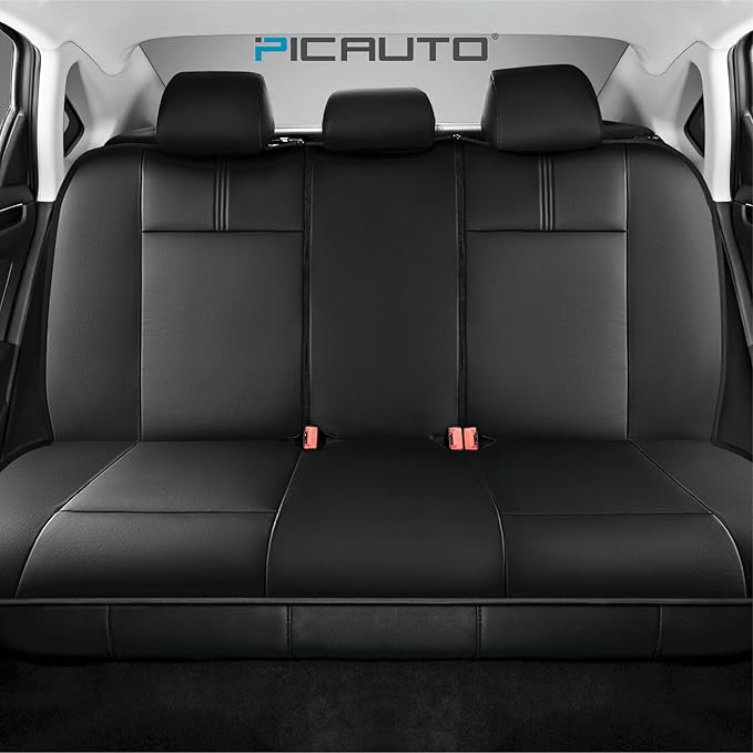 PIC AUTO Car Seat Cover, Premium Leather & Breathable Mesh Design, Front & Rear Full Set Bucket Seat Covers, Universal Fit for Cars, Trucks, Vans, SUVs, Airbag Compatible (Black)
