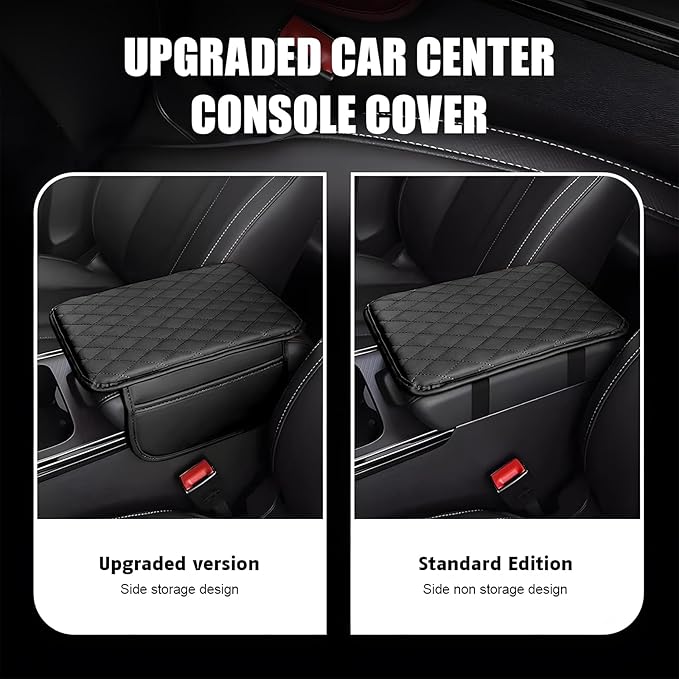 Car Center Console Cover with 2 Storage Pockets, Waterproof PU Leather Car Armrest Cover Cushion, Universal Car Armrest Seat Box Pad Car Interior Accessories for Most Vehicle (Black)