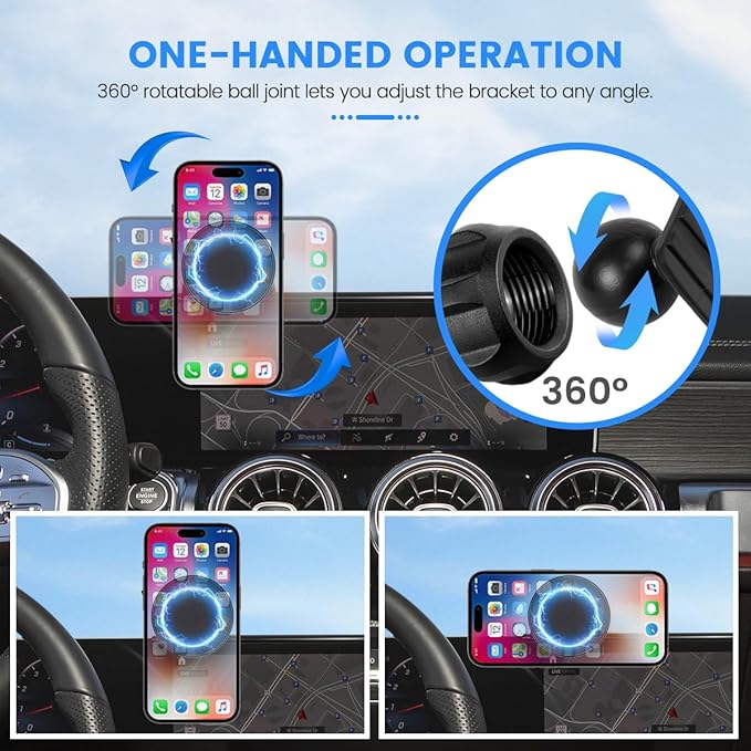 Car Phone Holder Compatible with Mercedes-Benz A-Class/B-Class/GLB/GLA/CLA/EQA/EQB 2019-2024 Only Fit 10.25-Inch Touch Screen, Phone Mount Compatible with MagSafe Hands-Free 360° Rotation