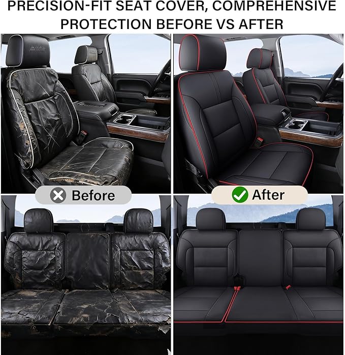 Coverado Car Seat Covers Full Set Faux Leather-Custom Fit Chevy Silverado/GMC Sierra (2007-2013 & 2019-2026 1500, 2020-2026 2500HD/3500HD) Compatible with Crew/Double/Extended Cab (Red)