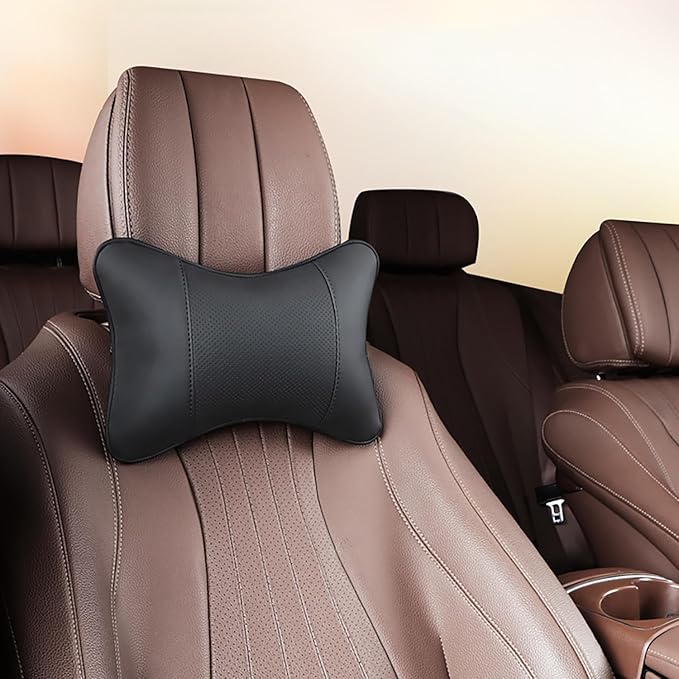 Car Pillow for Car Neck Pillow for Driving Seat Leather Neck Support Soft Cushion Support Head-Rests for Vehicle Sleeping with Elastic Adjustment Strap 2PCS(Neck, Black)