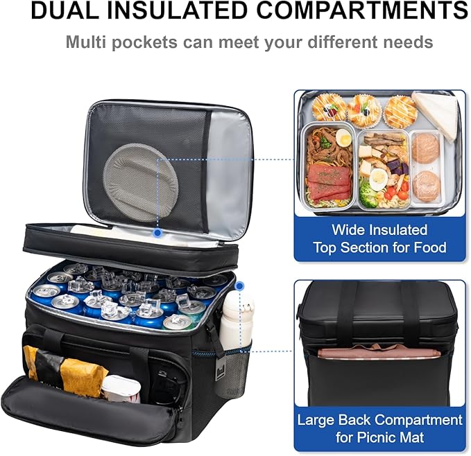 EVERFUN Small Cooler Bag 24/48 Can Insulated Lunch Box Double Deck Soft Leak-Proof Waterproof Collapsible Ice Chest for Men Women Work Travel Car Trip Picnic Beach