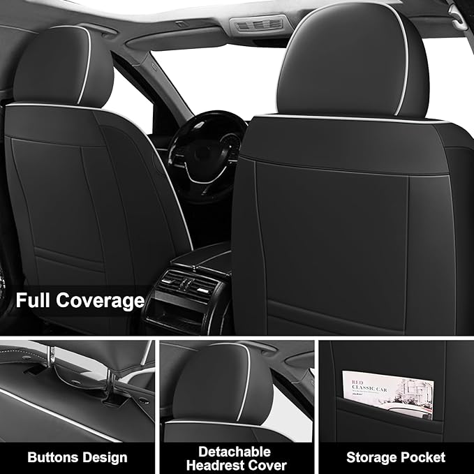 Fit for 98% of Mercedes Benz Car Seat Covers with Headrests, Premium Nappa Leather Seat Cover, Fully Wrapped Protect Modern Style Seat Cover (5-Seat Luxury, Black & White)