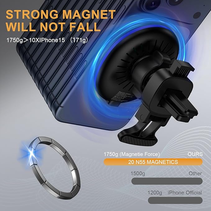Magnetic Phone Holder for Car ,Magsafe Car Mount Charger for iPhone 17 16 Pro Max 17Air 16e 15 15Pro 14 Plus Mag Safe iPhone Car Mount for Magnet Holders for Your Car Accessories Wireless Charging