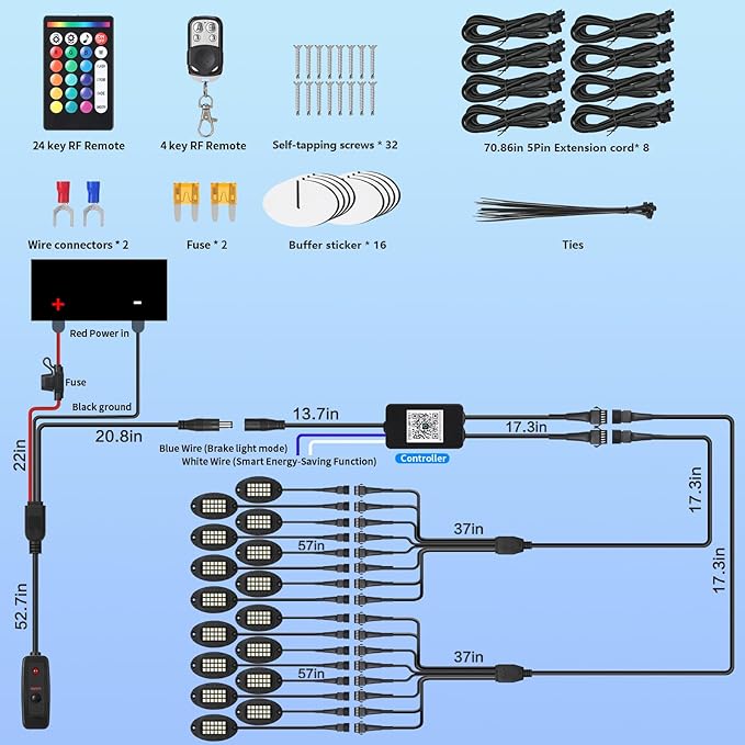 16Pods Heavy Duty Aluminum RGBW LED Rock Lights Kit for Trucks Pickup Jeep Gladiator Off-Road, APP/RF Remote, Plug&Play Pre-Wired, IP67 Waterproof Multicolor Dual Zone 12V Underglow Accent Lights