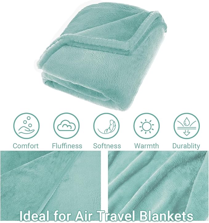 Travel Blanket & Pillow Set, 300 GSM Soft Fleece, 60x43 Inches, 3-in-1 Airplane Blanket, Travel Pillow and Blanket Set, Travel Blanket Airplane Compact with Bag, Travel Essentials,Mint Green