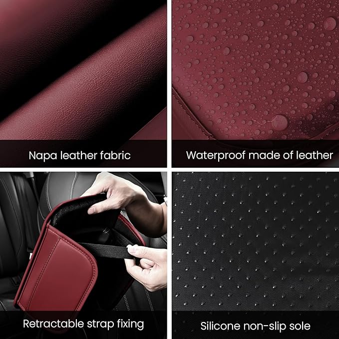 Car Center Console Cover, 11.6"×8.3" Leather Car Armrest Cushion Pad with 2 Storage Pockets, Comfortable Arm Rest Box Cover Mat for Most Vehicles, Universal Interior Accessories (Wine Red)