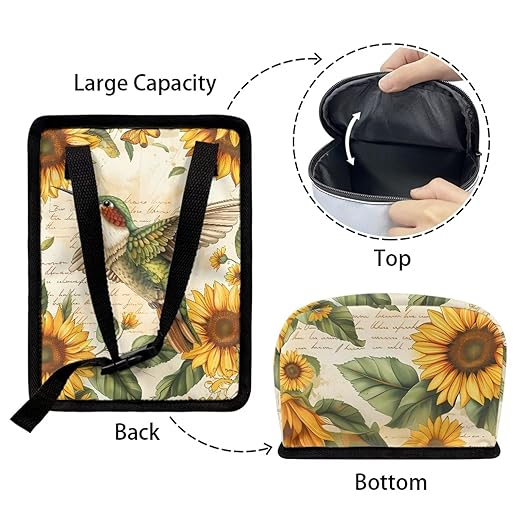 BIGCARJOB Hummingbird Sunflower Car Trash Bin Hanging Accessories Storage Bag for Women Girly Cute With Lid Collapsible Reusable