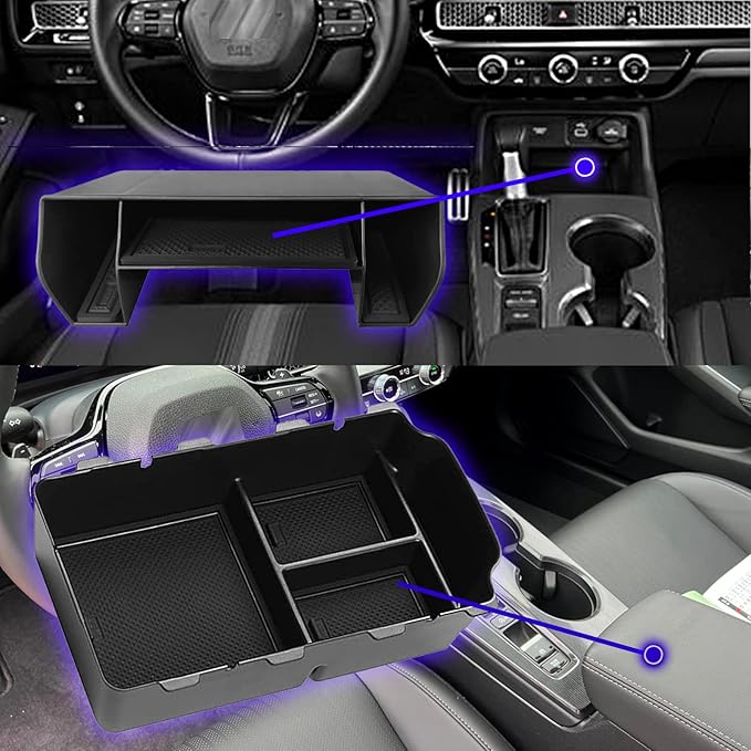 2024 2025 2026 Civic Center Console Organizer Tray for 2023 2022 Honda Civic 11th Gen Sedan Hatchback LX EX Sport 2022 Accessories Civic 2023 Central Console Organizer Insert Tray(2pcs)
