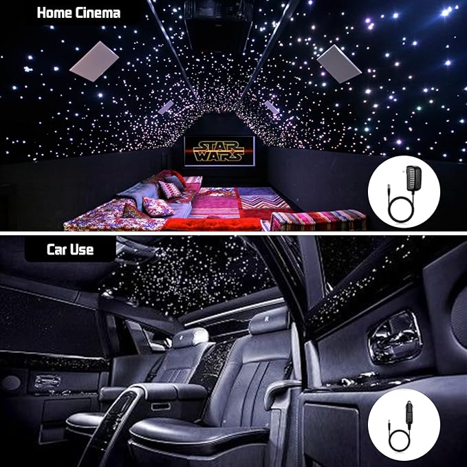 AMKI 16W Fiber Optic Lights,Starlight Headliner Light Kit APP/Remote Control Sound Activated Mode for Car&Home Decoration,Optical Fiber Cable Strands (0.75mm+1mm+1.5mm) 9.8ft/3m Long 415pcs