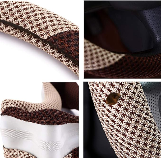 ZHOL Steering Wheel Cover Universal 15 inch Microfiber Breathable Ice Silk Steering Wheel Covers Anti-Slip Car Interior Accessories for Women Men, Warm in Winter and Cool in Summer, Beige&Brown