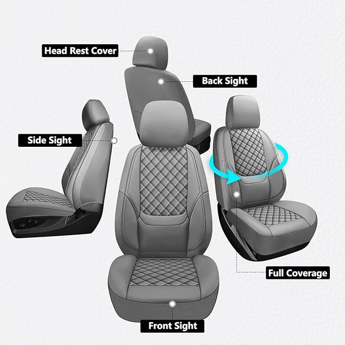 Wrangler Seat Covers 2007-2026 Full Set, Waterproof Leather Interior Sets with Lumbar Support Custom Fit for Jeep Wrangler JK JL 4 Door Unlimited Sahara/Sport/Rubicon X 392 Willys, Gray