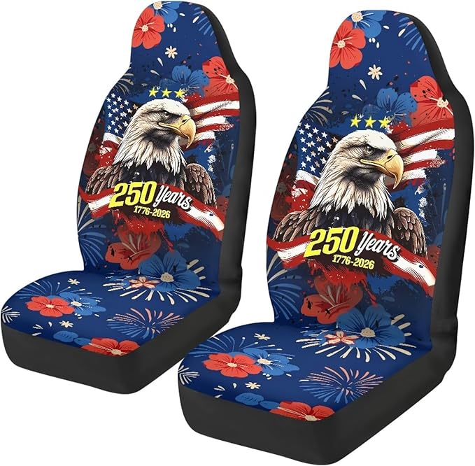 ELEQIN America 250th Anniversary Car Seat Covers Universal High Back Fashion Cushion Protector for Car Truck Suvs,Sedans,Vehicles,Airbag Compatible Front Car Seat Covers 2 Pack