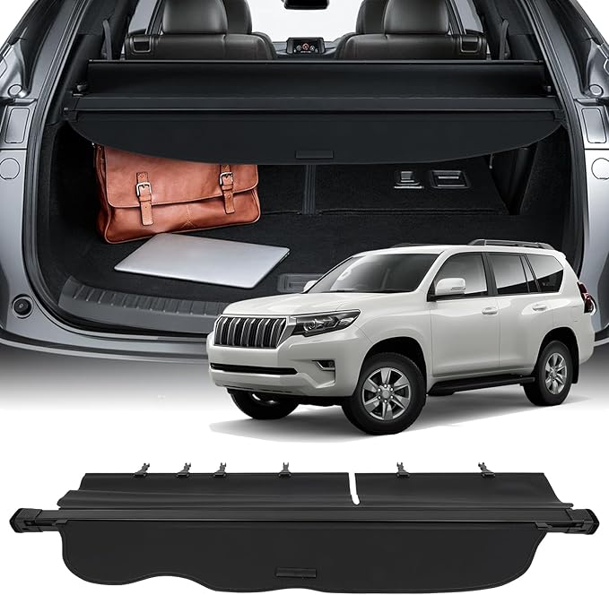 Cargo Cover for 2015-2019 Fit for Toyota Land Cruiser Prado FJ150 5 Seats 5.7L Retractable Rear Trunk Cargo Shade Luggage Security Cover Shielding Waterproof