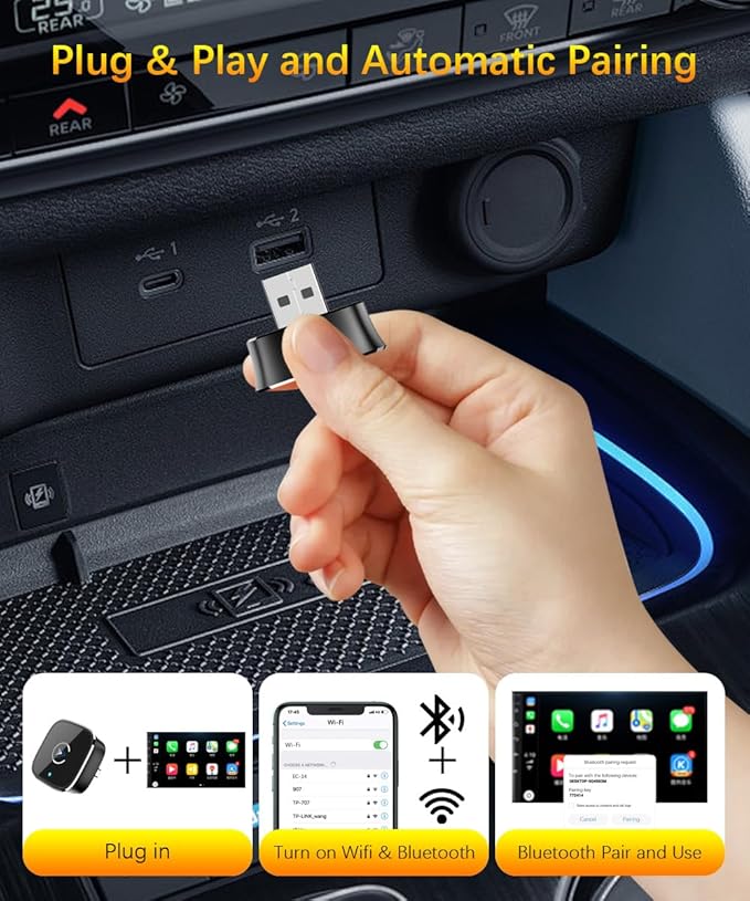 Wireless CarPlay Adapter for iPhone,Mini USB Design,2026 Upgrade with Built-in Wired for Apple CarPlay Plug and Play Fast Stable Connection Car Play for iPhone & Android (A1)