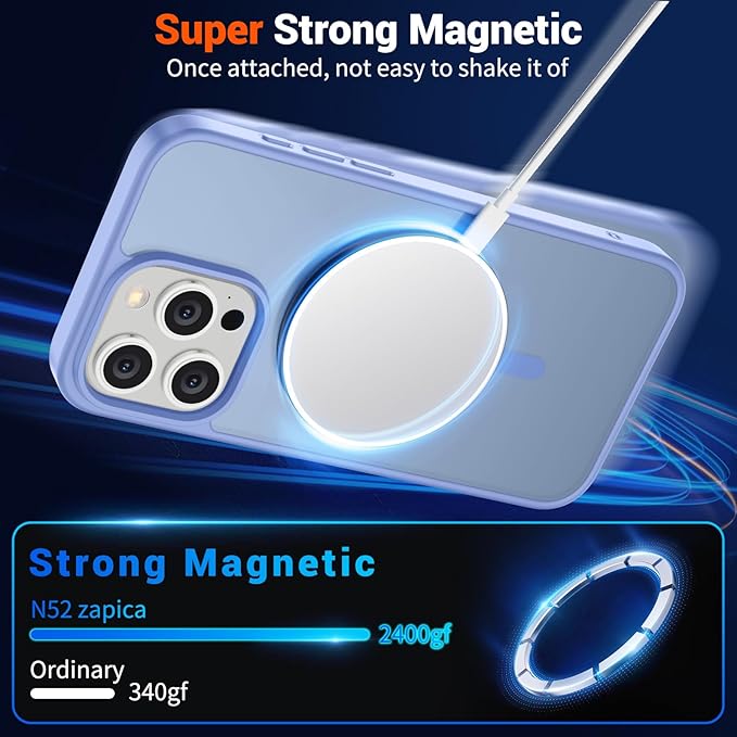 SUPFINE Magnetic for iPhone 15 Pro Case (Compatible with MagSafe) (Military Grade Drop Protection) Translucent Matte Shockproof with Anti-Fingerprint Phone Case,Blue Purple