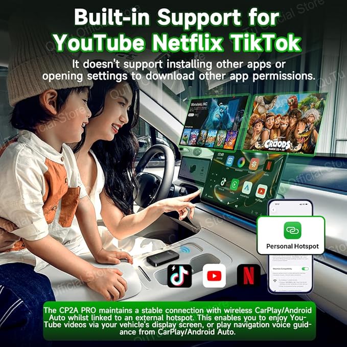 CarlinKit Wireless CarPlay Adapter CPC200-CP2A PRO: Wired CarPlay to Wireless CarPlay/Android Auto Upgrade & Android 12.0 System Unlock The, Built-in Net-Flix/You-Tube/TIK-Tok(Black)
