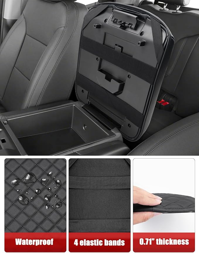 KBH Center Console Armrest Cover for Chevy Silverado & GMC Sierra 2019 2020 2021 2022 2023 2024 2025 2026, Middle Console Lid Protective Covering, Vinyl Leather, Black (Fits Jump Seat Console Only)