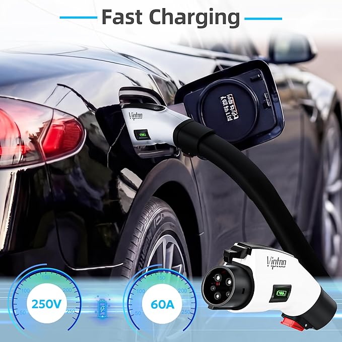 VIPTOO Tesla to J1772 Adapter 60A 250V AC — NACS EV Charging Connector with Charging Status Display for Tesla Wall/Destination/Mobile Charger, Fast & Safe Charging (White)