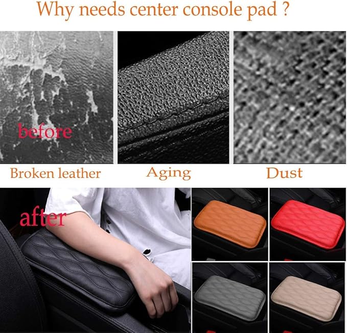 Auto Center Console Cover, Console Cover Armrest Pads, PU Leather Car Armrest Seat Box Pad Cushion Protector Universal Fit (Black)