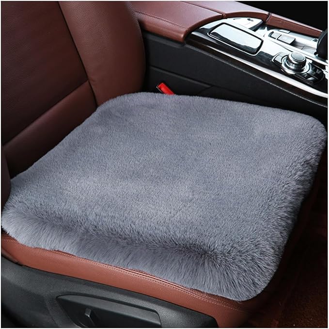 Sheepskin Car Seat Cushion, Comfortable Soft Fur Wool Auto Front Seat Cover, Vehicle Seat Protector Pad for Warm Winter Office Chair, Universal Decor Car Accessories (Gray)