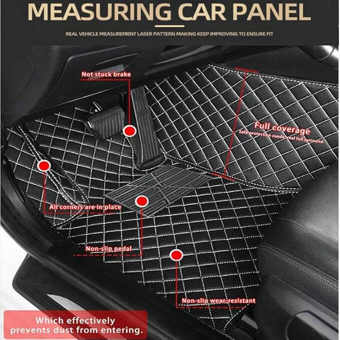 TREGOO All Weather Car Mats Custom Fit Non Slip Floor Mats for 1998-2025 Cars Personalized Leather Protection Pads Suitable for Men Women (Black Double Panel with Pink Stripe)