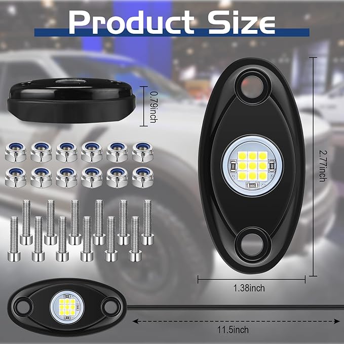 Treela 16 Pods LED Rock Lights White for Truck ATV UTV SUV Motorcycle Car Boat Pure Ambient Underglow Lights Waterproof Underbody Glow Neon Trail Rig Lamp