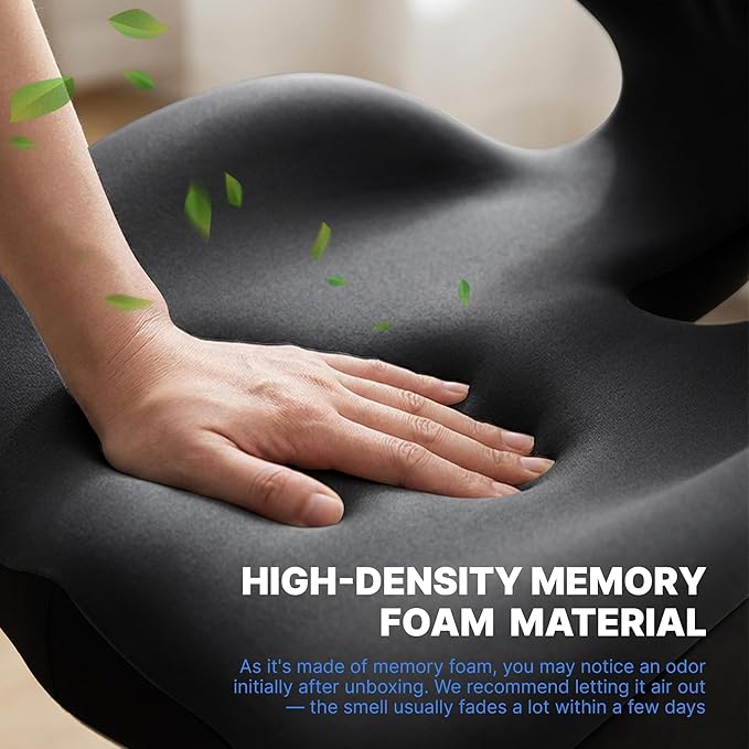 Ergonomic Seat Cushion, Office Chair Seat Cushions with L-Shaped Design, Memory Foam Orthopedic Cushion with Coccyx Hollow, Lumbar Support & Tailbone Pain Relief for Car, Truck, Gaming Chair (Black)