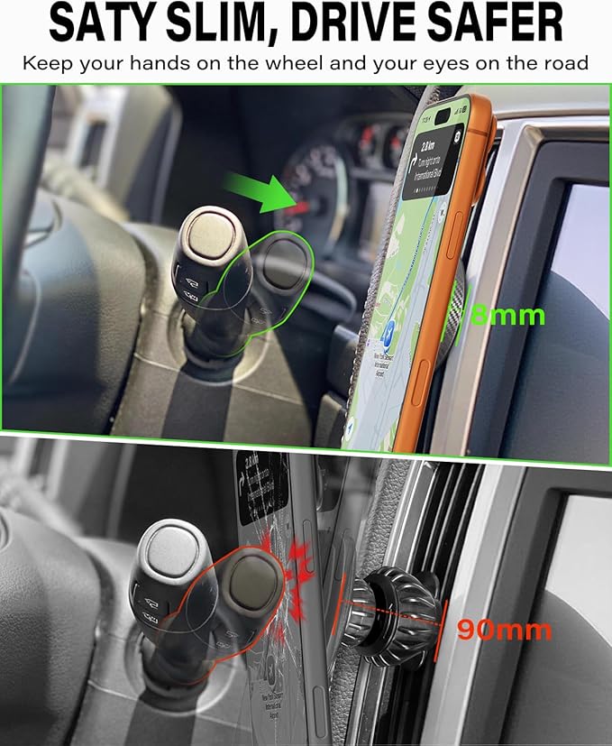 A2C Slim Magnetic Phone Holder for Car, Rental Car Essentials for Travel, No Assembly, Compact, One-Hand Operation, Easy Removal, Reusable, Upgraded Air Vent Phone Mount Compatible with MagSafe iPhone