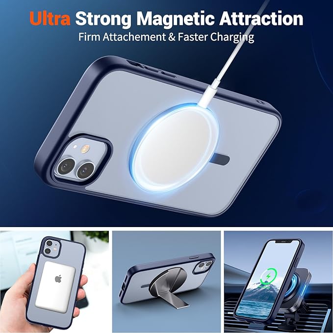 SUPFINE Magnetic for iPhone 12 Case/iPhone 12 Pro Case (Compatible with MagSafe)(Military Grade Drop Protection) Slim Translucent Matte Shockproof with Anti-Fingerprint Phone Case,Navy Blue