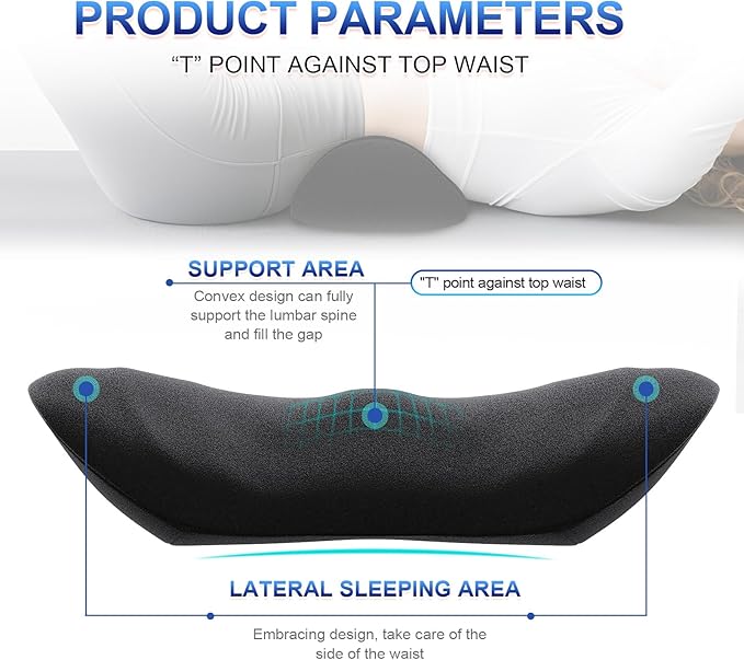 Lumbar Support Pillow, Ergonomic Back Cushion for Office Chair with Adjustable Straps & Detachable Breathable Cover,Memory Foam Car Lumbar Pillow, Back Support Pillow for Car, Office,Bed Rest,A-Black