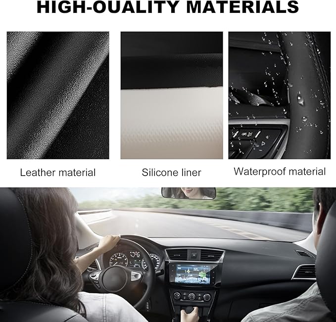 Leather Steering Wheel Cover, 15 Inch Soft Breathable Car Wheel Cover with Anti-Slip Lining, Universal Comfortable Steering Wheel Protector for Most Cars Trucks SUVs (Black)