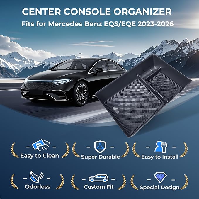 Center Console Organizer Tray Storage Box for Mercedes Benz EQS 450+ 400 580 AMG SUV/EQE 350 350+ 500, Interior Accessories Insert Tray Storage Box for 2026 2025 2024 2023 EQS/EQE, Black