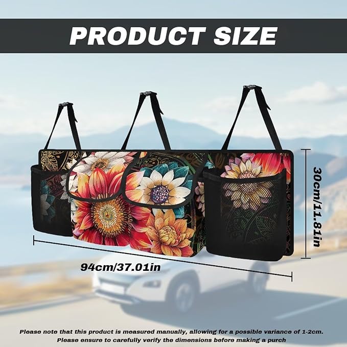 Mexican Dahlias Car Trunk Organizer Floral Flowers Car Back Seat Organizer with 4 Storage Bags,Car Accessories