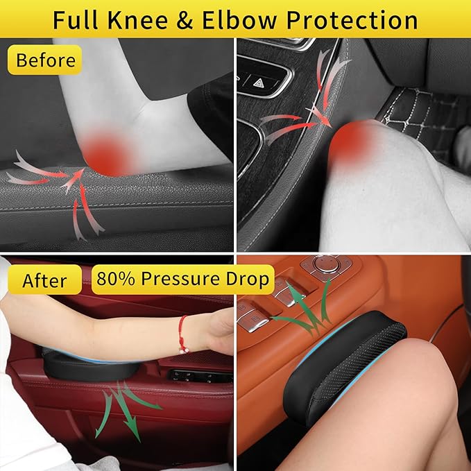 Car Knee Cushion Pad, Car Door Knee Pad Rest Cushion, Center Console Car Knee Pad Protector, Memory Foam Compact Knee Support with Hook & Loop, Nappa Leather Car Knee Support Cushion (Black-1 PC)