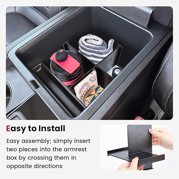4PCS Center Console Organizer Compatible with 2023-2026 Honda Pilot/2026 Honda Passport Armrest Storage Box Divider Storage Tray & Insert Hidden Storage Box Interior Accessories