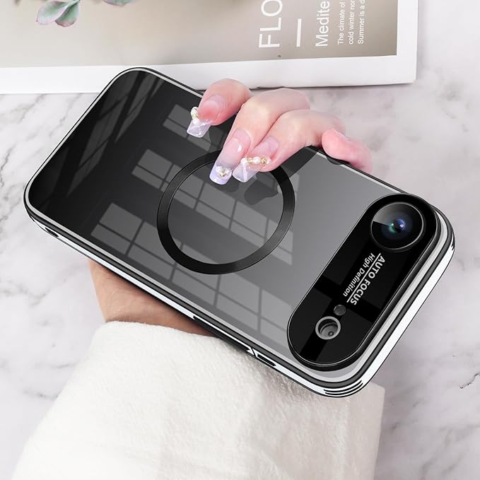 Guppy Compatible with iPhone Air Magnetic Case, with Full Camera Lens Protector [Compatible with MagSafe] Scratch Resistant Gradient Glass Back Cover Phone Case-Black