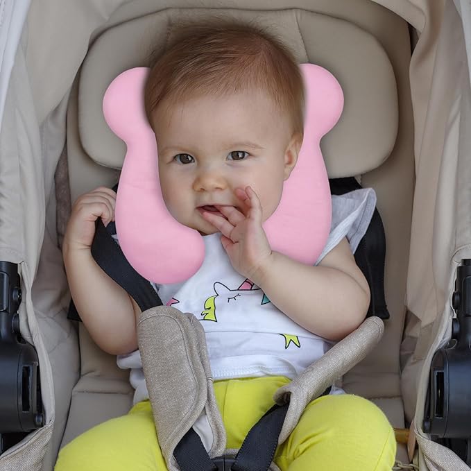 Baby Travel Pillow, Upgrade U-Shape Infant Pillow for Car Seat Pushchair and Stroller, Soft Comfortable Sleep Cushion for Kids Newborn and Toddler -Pink