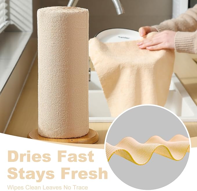 Jessy Home 2 Roll Reusable Paper Towels,100 Sheets Tear Away Microfiber Cleaning Cloth, Lint Free Cleaning Rags for Kitchen, Dishcloth,Household Cleaning Supplies